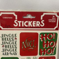 Vintage Christmas Stickers Red Green Snowflakes Tree Ho Ho Ho Noel Jingle Bells