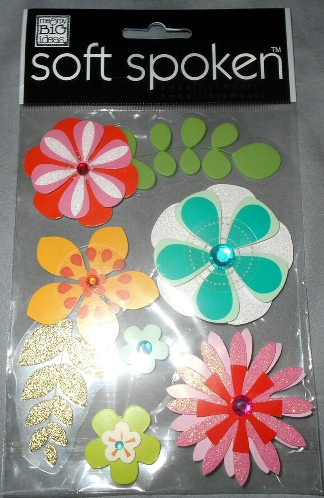 FLOWERS Red Orange Yellow Pink White Green Leaves Crystal MAMBI Stickers