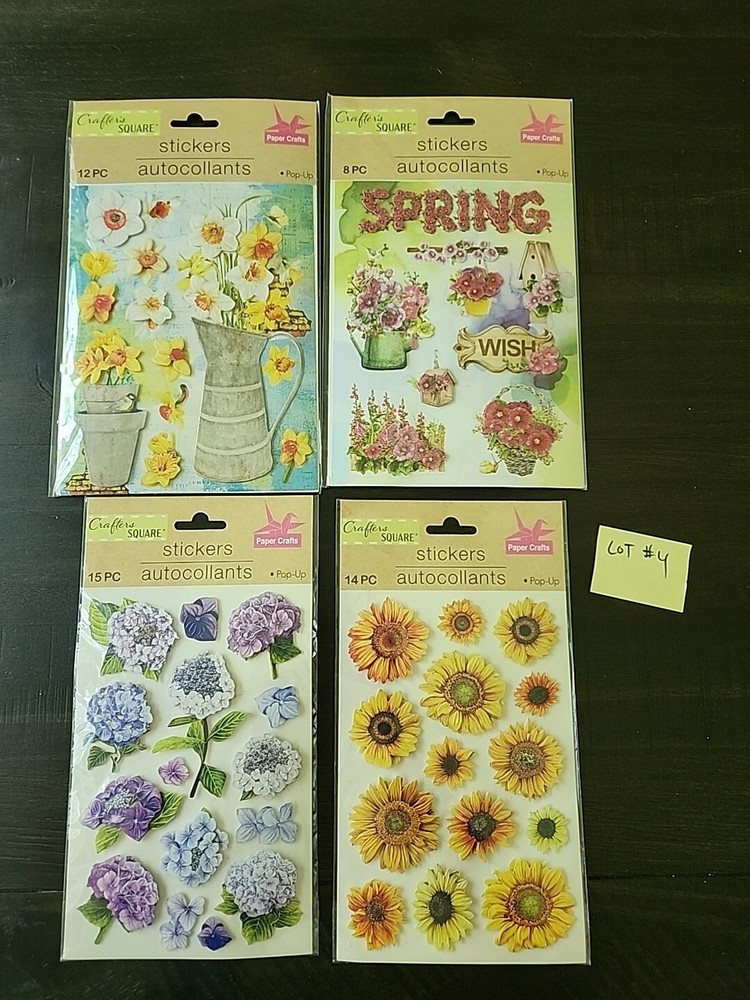 Lot Of 4 Packages Of Flower Crafters Square Pop Up Stickers Scrapbooking NEW #4