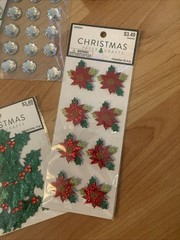 Lot Of Christmas Paper Crafts Poinsettias Holly Leaves Stone Bling Scrapbooking