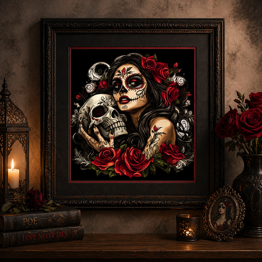 USA Veteran Made Sugar Skull Woman Red Gothic La Catrina Rose Skull Removable