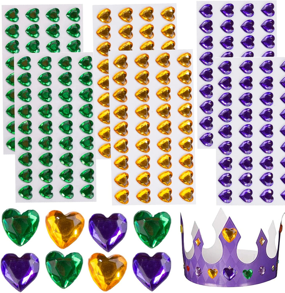 216 Pieces Heart Rhinestones, Acrylic Flat Back Gem Stickers for Mardi Gras Craf