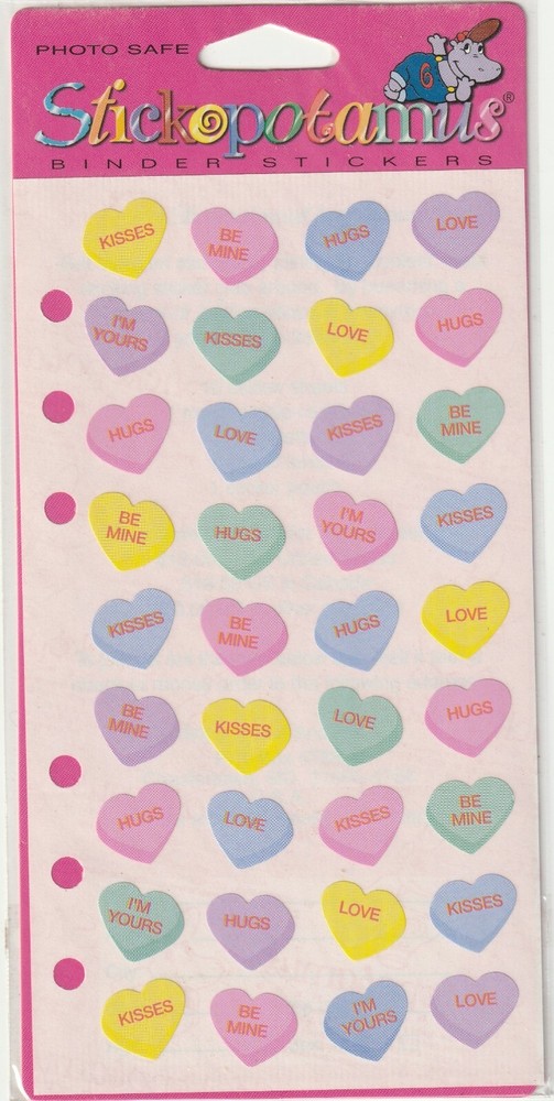 Vintage Sticko flat stickers CANDY HEARTS VALENTINE theme 46781 FAST FREE ship!