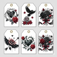 Set Gothic Love Tags Junk Journal Scrapbook PICK ONE SET