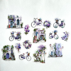 Purple Floral Village Stickers Junk Journal Collage