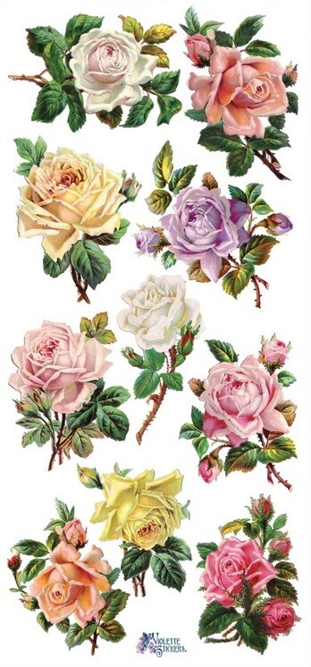 VIOLETTE STICKER – PASTEL ROSEBUDS – 7 3/4″ x 3 3/4″ 19.5 cm x 9.5cm