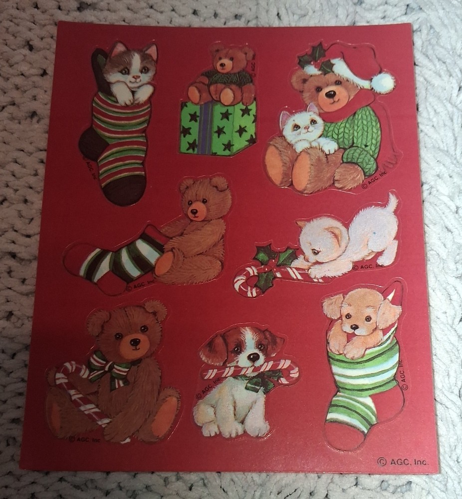 Vntg. American Greetings Teddy Bear And Kitty Sticker Sheet