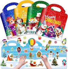 4 Sets Christmas Reusable Sticker Books for Toddlers 1-3, Activities Books Craft
