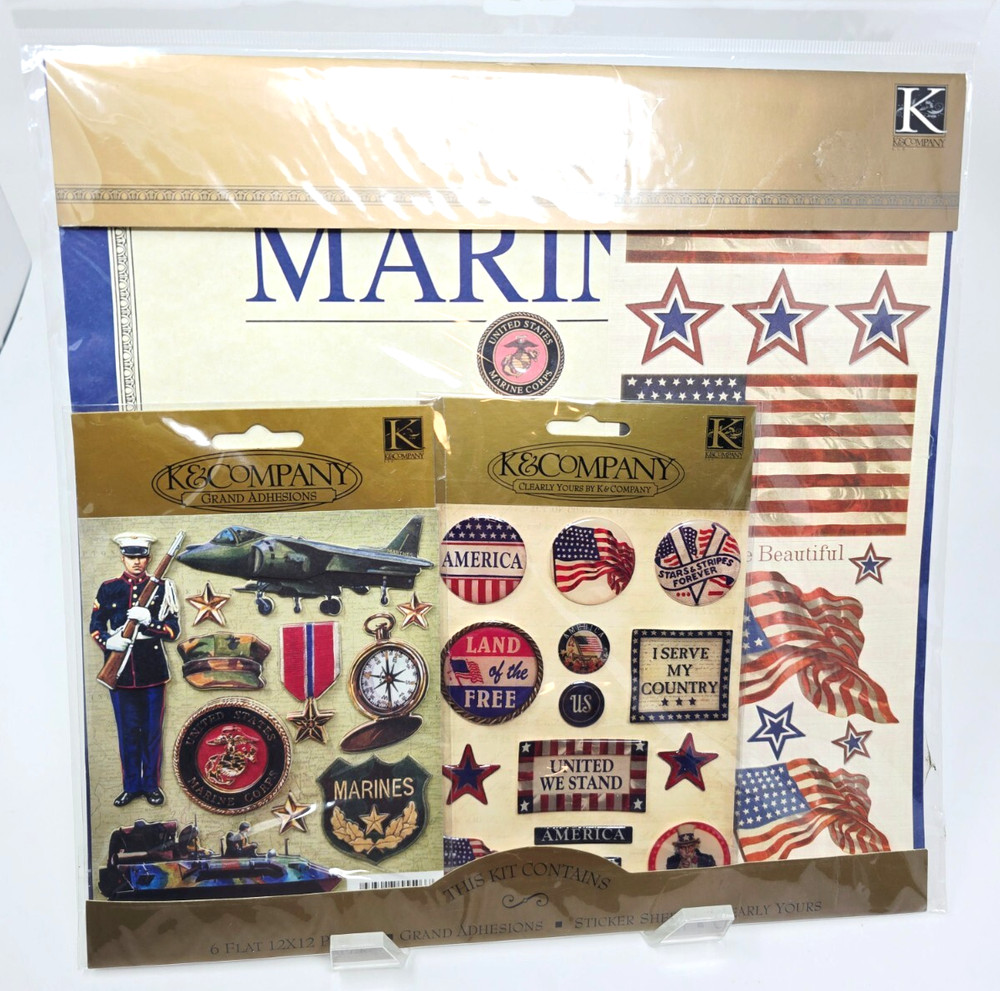 K&Company MARINES Scrap Kit 12×12 Military Scrapbook Papers & Sticker Sheets NEW