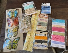 Scrapbooking Embellishment Lot Butterflies Ribbon Trim Die Cuts Mixed Brands