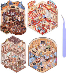 Girls 3D Miniature Scene Stickers, 4 Sets World Travel DIY House Stickers for Mu