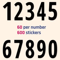 600 Pcs 1 Inch Waterproof Vinyl Number Stickers for Wood Plastic Glass Surfaces