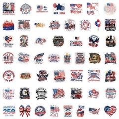 55PCS Patriotic America 250th Waterproof Vinyl Stickers for Laptop Bottle Car