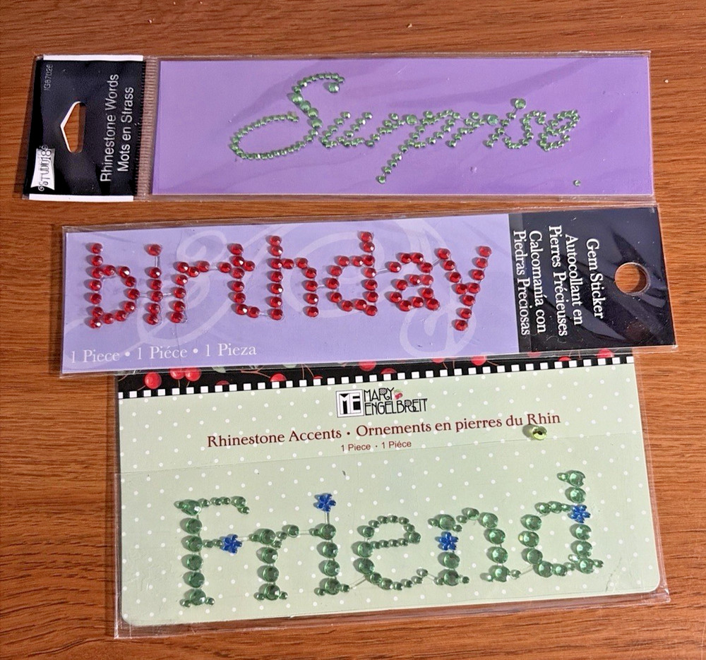 3 Rhinestone Words Gem sticker Self Adhesive Rhinestone Stickers Surprise friend