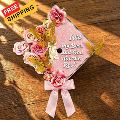 YIXAXKAO DIY Graduation Cap Decorations Kit 9 x 9 inches, Light pink