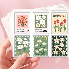 Flower Stamp Stickers,600Pcs Flower Thank You Baby Shower Stickers Waterproof La