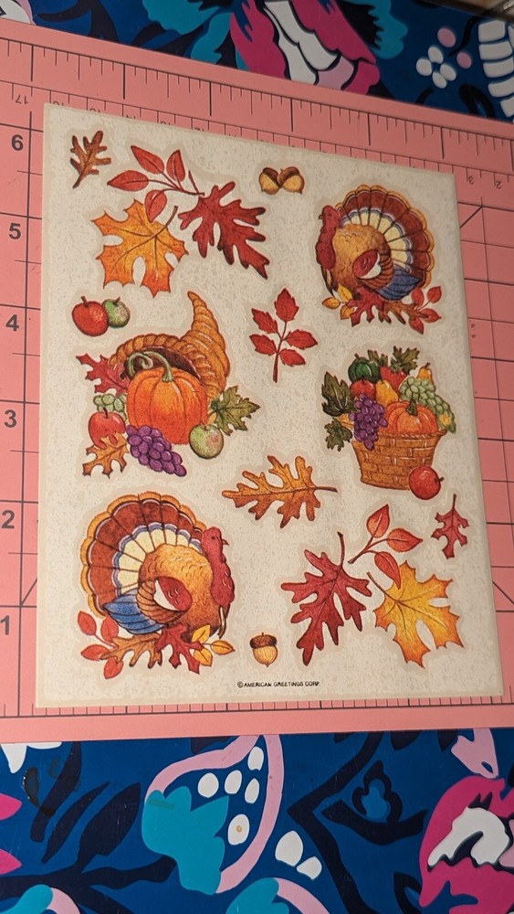 Vintage American Greetings Stickers Thanksgiving Fall Harvest Leaves 1 Sheet