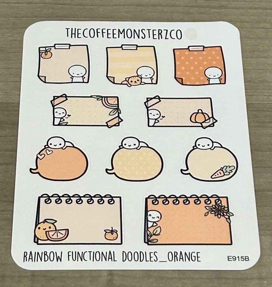 TheCoffeeMonsterzCo Rainbow Functional Doodles Orange Sticker Sheet TCMC