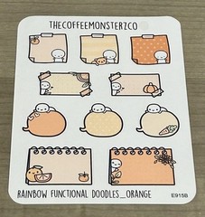 TheCoffeeMonsterzCo Rainbow Functional Doodles Orange Sticker Sheet TCMC