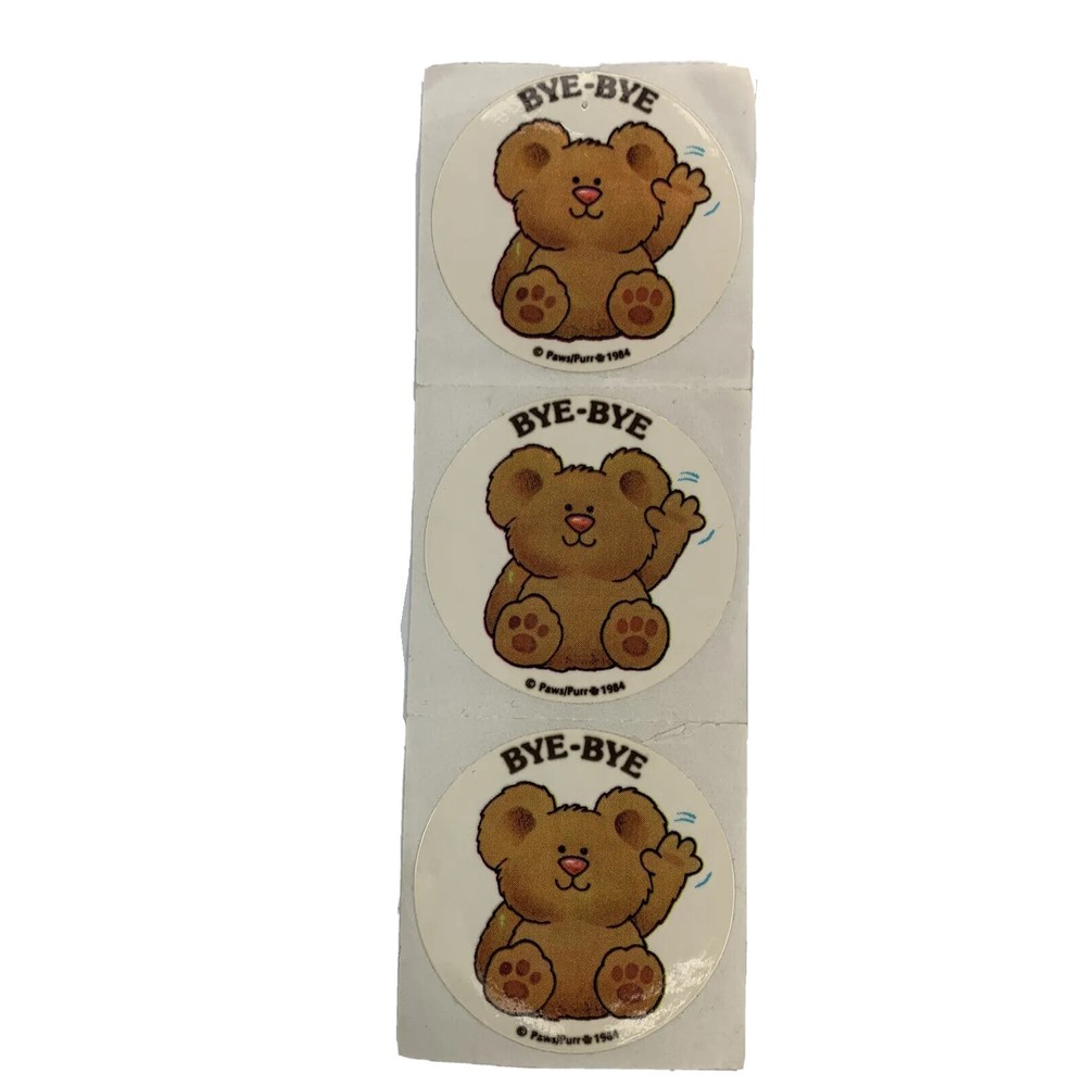 Vintage 80’s Bear Waving Bye-Bye Stickers PAWS/PURR 3 Mods Teddy Bear