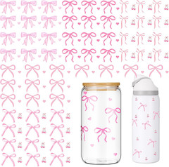 5 Sheets Bow Stickers for Water Bottles, Hearts Coquette Sticker Sheet, Rub on T