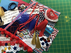 Junk Journal Scrapbooking Paper Fabric Lace Vacation Red White and Blue Lot