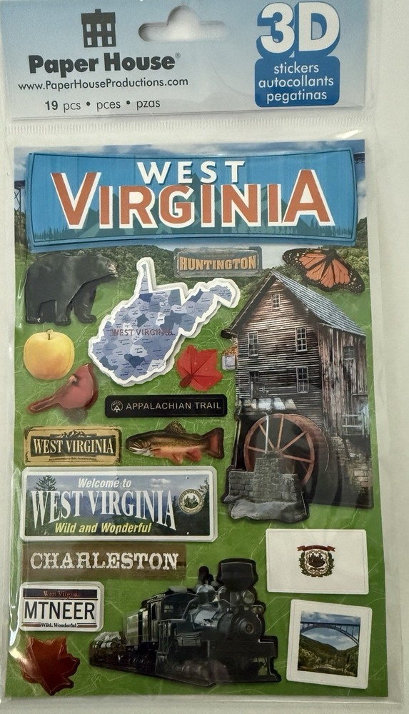 Paper House 2D/3-D~WEST VIRGINIA~sticker set~BNIP~Nice! FAST SHIP!!