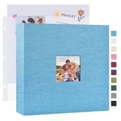 12×12 DIY Scrapbook Photo Album Linen Cover 3-Ring Binder 40 Sleeves Blue