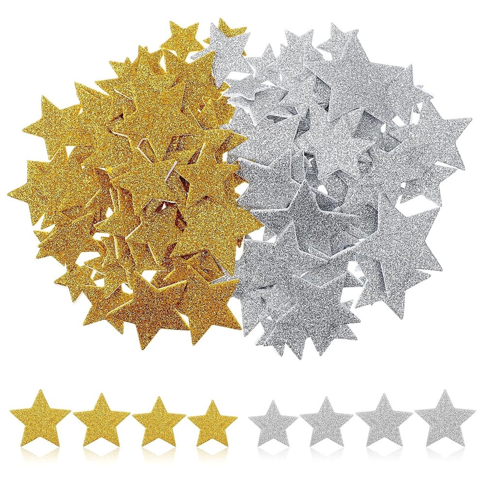 Gold Silver Glitter Foam Stickers Star Self Adhesive Kids Party Decorations