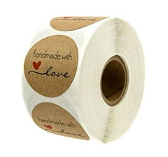 500 Handmade with Love Gift Stickers Round Brown Paper Christmas Birthday Tags