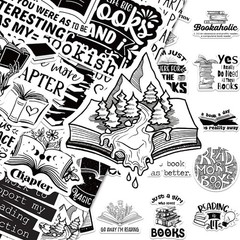 54PCS Black & White Book Stickers – INS Style Simple Painted Art with Text Graff