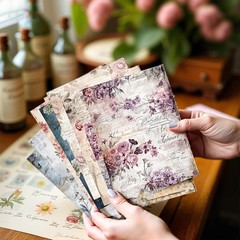 160 Sheets Vintage Flower Scrapbook Paper, Junk Journal Supplies, Purple Pink…