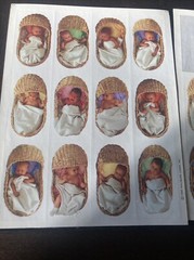 Vintage Hallmark Stickers Babies Infants Wicker Baskets 2 Sheets Baby 1995