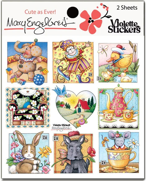 Mary Engelbreit Stickers 2 Sheets Whimsical Mary’s Cuties Bunny Dog Mouse Monkey