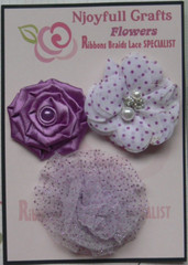 ORCHID LAVENDER Spotted Fabric Organza Lace Satin 3 Flower Pk 45-60mm O2 J NJC