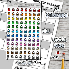 Lock Stickers, Mini Icon Reminder Planner stickers, Journals, Scrapbooks