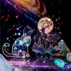20Pcs Fantasy Holographic Stickers Cats Moon Flowers Sticker Pack Journal Crafts