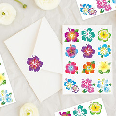 288Pcs Hibiscus Stickers Hawaiian Tropical Luau Stickers Hawaii Flower Self Adhe