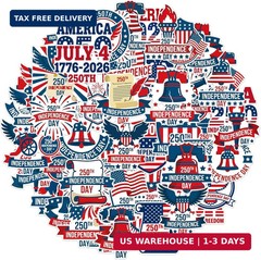 American 250 Stickers Party Favors, 50 Pcs Patriotic Sticker Decals for USA 250t