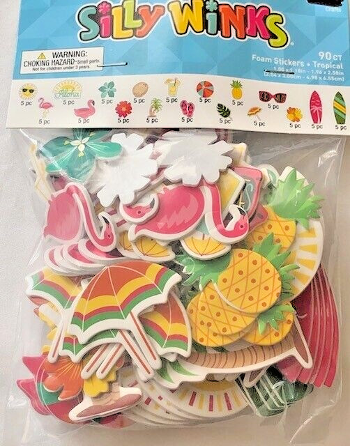 Silly Winks Foam Stickers Tropical 90 Count ( 1 inch to 1.18 inch) Stickers