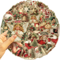50PCS Christmas Theme Stickers, Non-Repeating Vinyl Waterproof Vintage Christmas