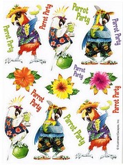 4 sheets PARROT Party Tropical Scrapbook Stickers Lime Hibiscus