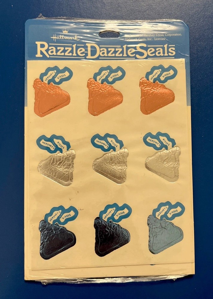 Vintage 80s Stickers Hallmark Razzle Dazzle Hershey Kisses Foil Sealed 4 Sheets