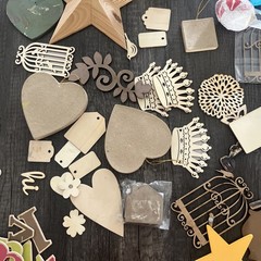 Mixed Media Craft Lot 138 Pieces Wood Cutouts Chipboard Letter Tags Junk Journal