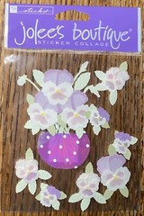 Very RARE Jolees Pansies Purple White In Vase Flowers Wedding Scrapbook Stickers