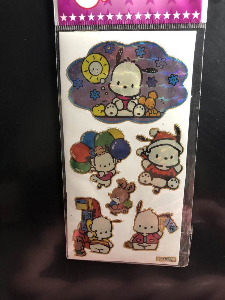 Sanrio Pochacco Holographic Sticker Sheet Scrapbooking Kids Vintage Htf