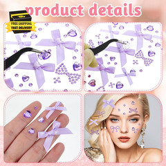 4 Sheets Bow Face Gems Stickers, Heart Rhinestones Hair Jewel, Self Adhesive Cry