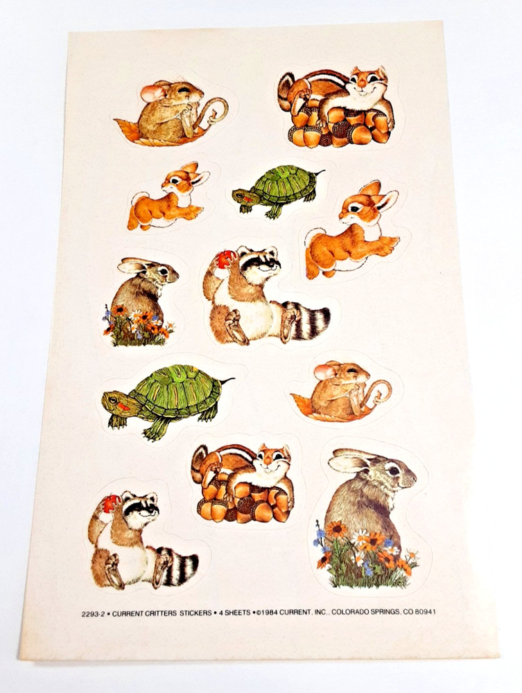vintage 80’s Current LK Powell cute animals large sticker sheet *damaged*