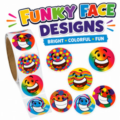 500 Funky Smile Face Stickers 1.5″ Roll Classroom Rewards Party Favors