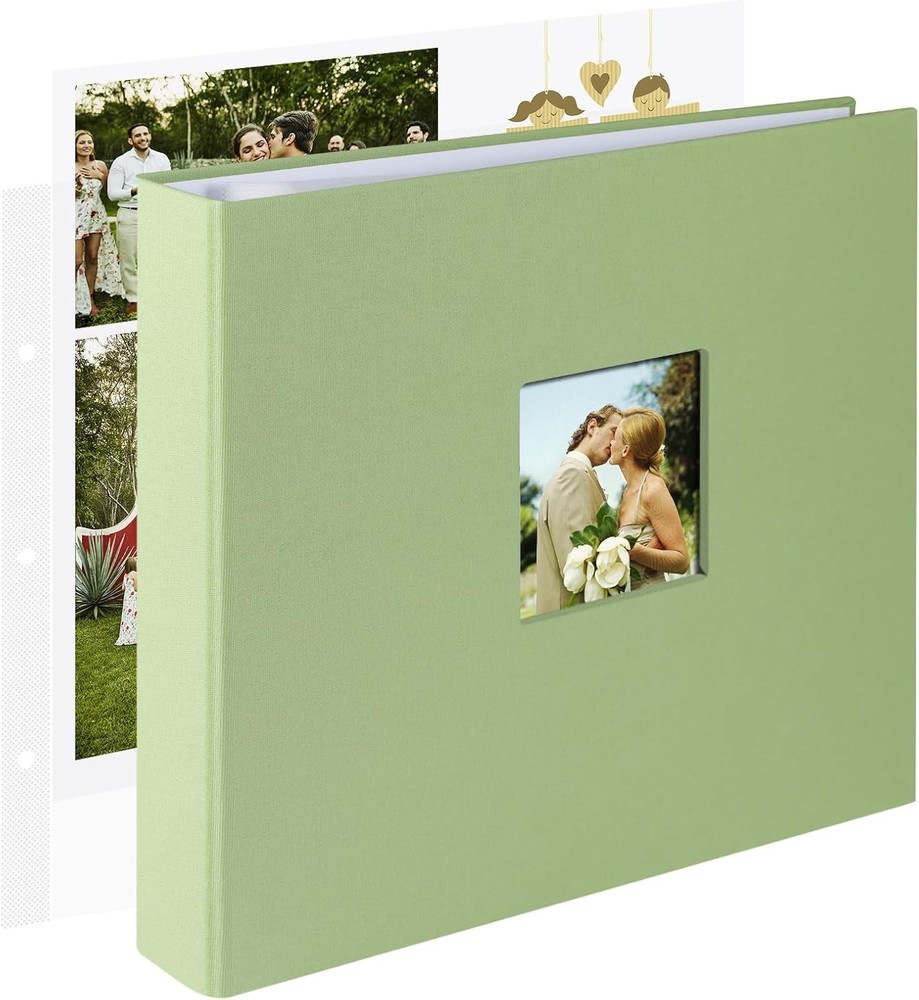 1DOT2 12×12 Large 3-Ring Scrapbook Album, Sage Green Linen Cover, 80 White Pages